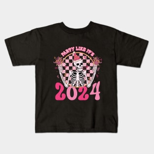 Party Like It's 2024 New Year Skeleton Kids T-Shirt